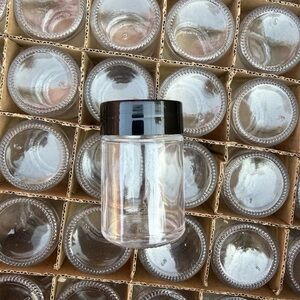 12 Pack 2 Oz 60ml round Clear Glass Jars with Black Lids